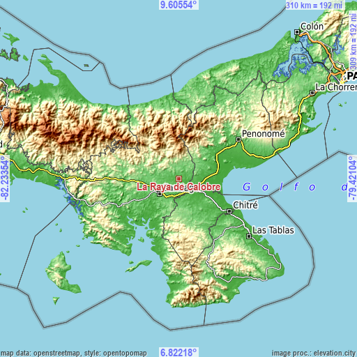 Topographic map of La Raya de Calobre