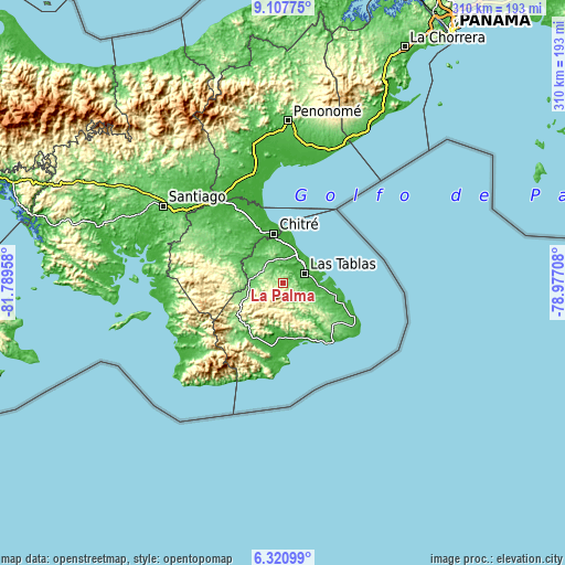 Topographic map of La Palma
