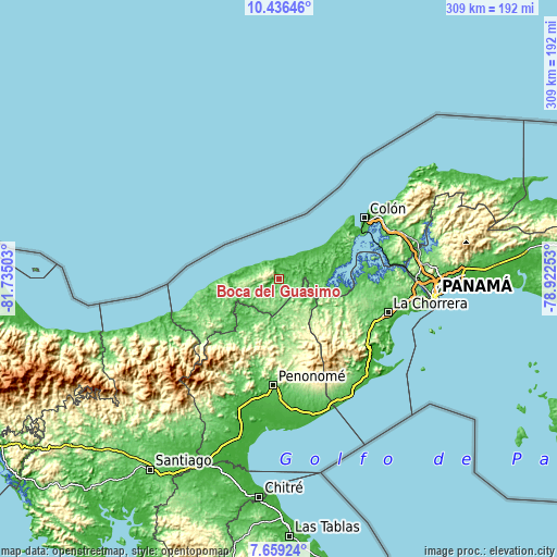 Topographic map of Boca del Guásimo