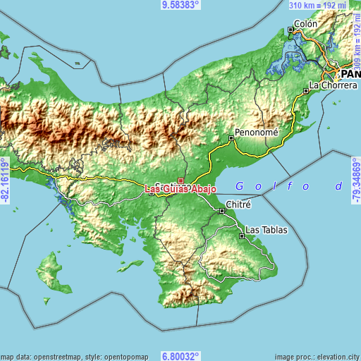 Topographic map of Las Guías Abajo