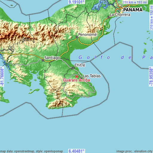 Topographic map of Guararé Arriba