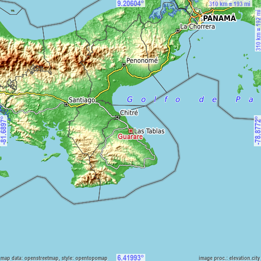 Topographic map of Guararé