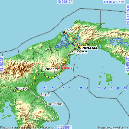 Topographic map of El Espavé