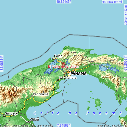 Topographic map of El Valle de la Unión