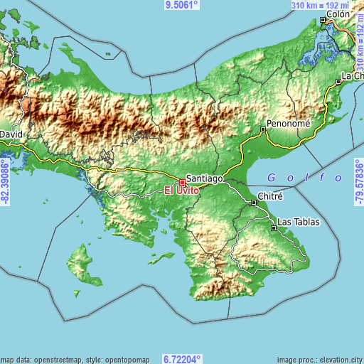 Topographic map of El Uvito