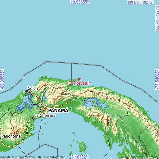 Topographic map of El Porvenir
