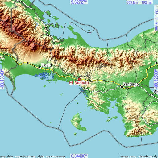 Topographic map of El Nancito