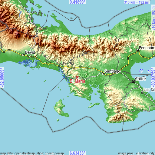 Topographic map of El María