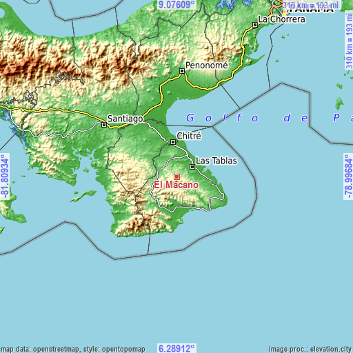 Topographic map of El Macano