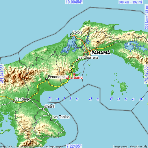 Topographic map of El Líbano
