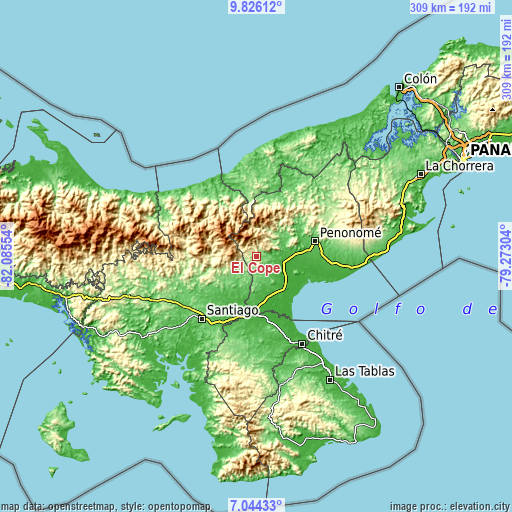 Topographic map of El Copé