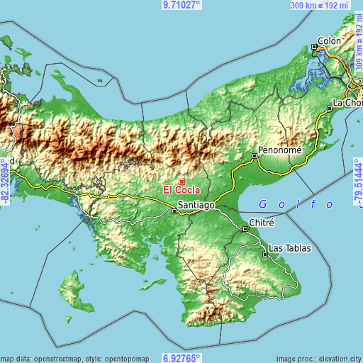 Topographic map of El Coclá