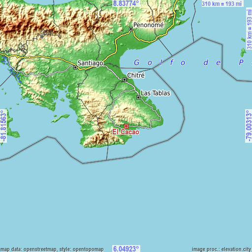 Topographic map of El Cacao
