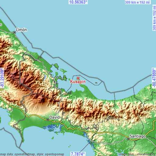 Topographic map of Kusapín
