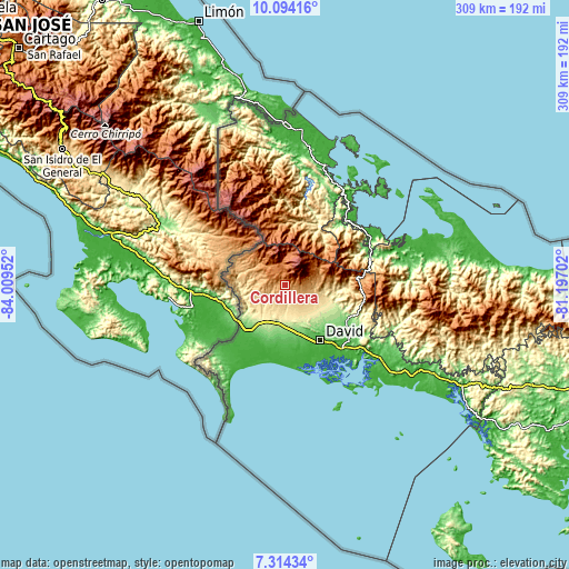 Topographic map of Cordillera