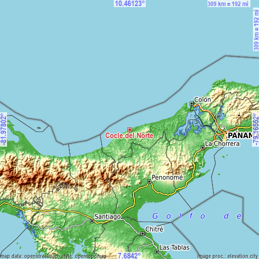 Topographic map of Coclé del Norte