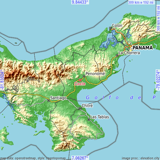Topographic map of Coclé