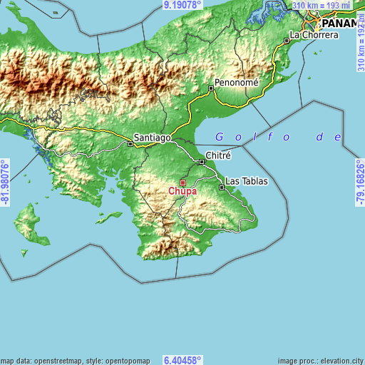 Topographic map of Chupá