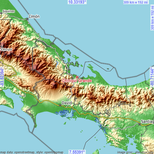 Topographic map of Chiriquí Grande