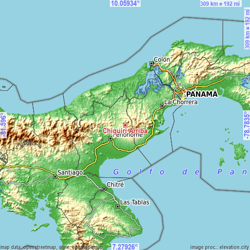 Topographic map of Chiguirí Arriba