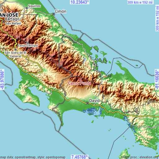 Topographic map of Cerro Punta
