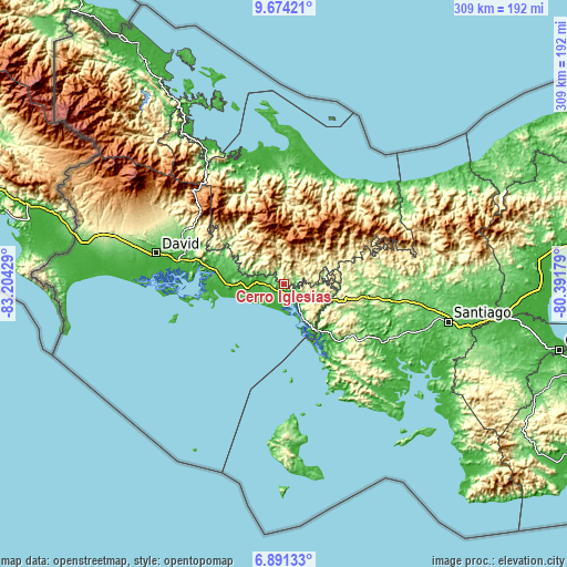 Topographic map of Cerro Iglesias