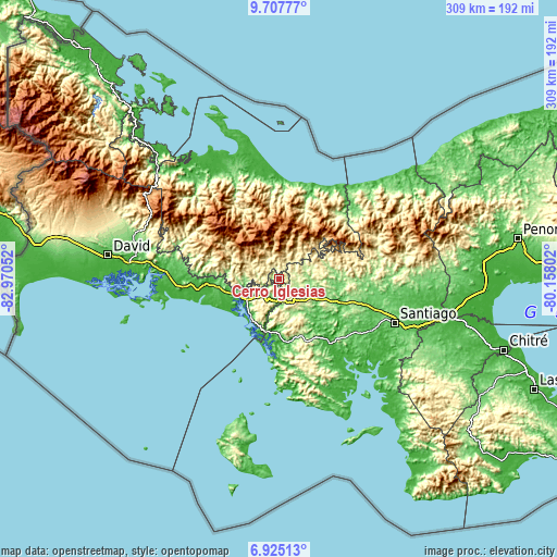 Topographic map of Cerro Iglesias