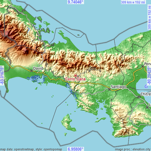 Topographic map of Cerro Caña