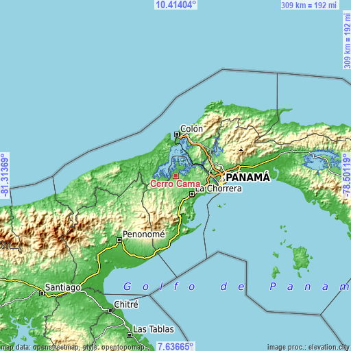 Topographic map of Cerro Cama