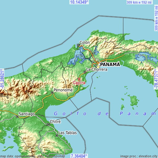 Topographic map of Capira