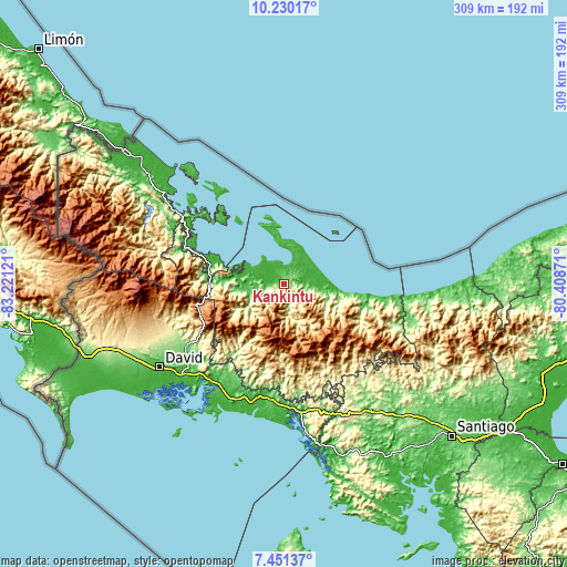 Topographic map of Kankintú