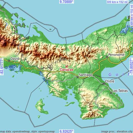 Topographic map of Cañazas