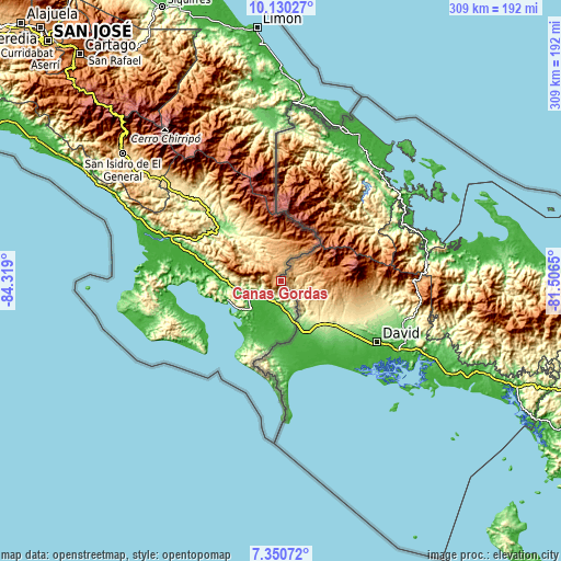 Topographic map of Cañas Gordas
