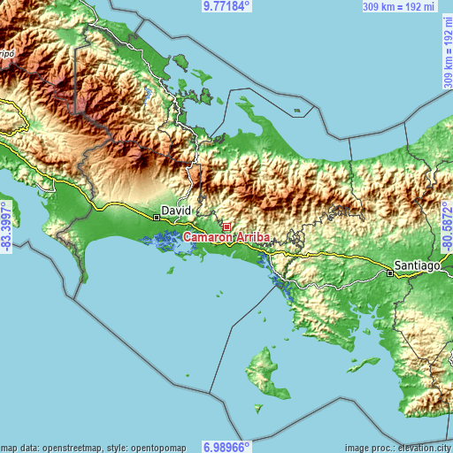 Topographic map of Camarón Arriba