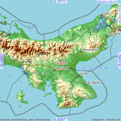 Topographic map of Calobre