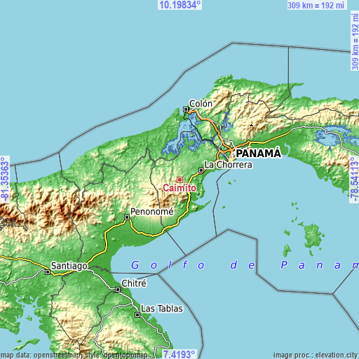 Topographic map of Caimito
