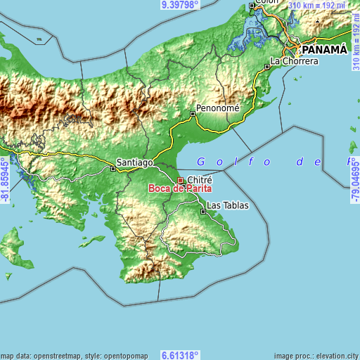 Topographic map of Boca de Parita