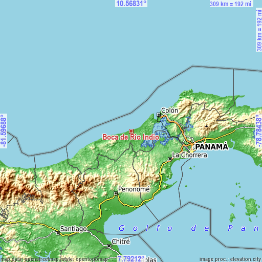 Topographic map of Boca de Río Indio