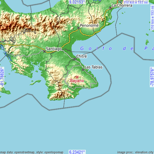 Topographic map of Bayano