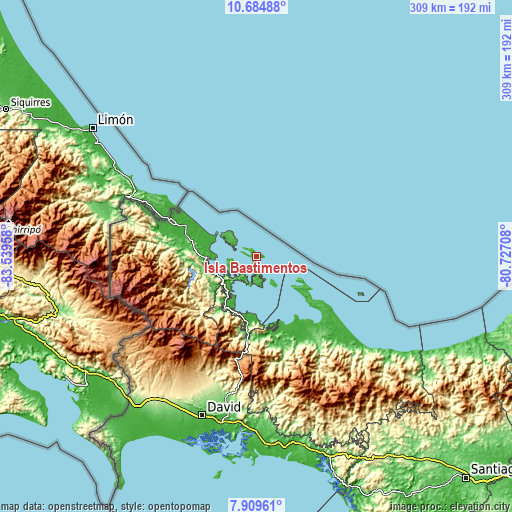 Topographic map of Isla Bastimentos