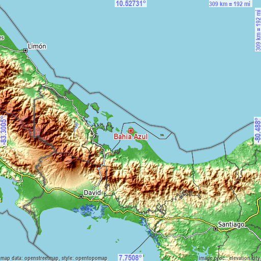 Topographic map of Bahía Azul