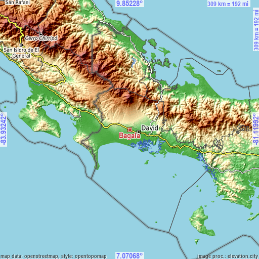 Topographic map of Bágala