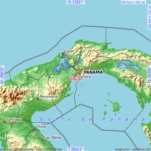 Topographic map of Arraiján