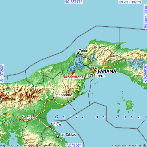 Topographic map of Arosemena