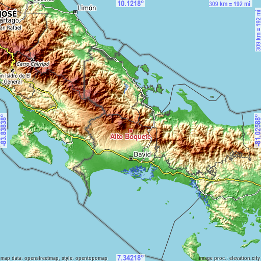 Topographic map of Alto Boquete