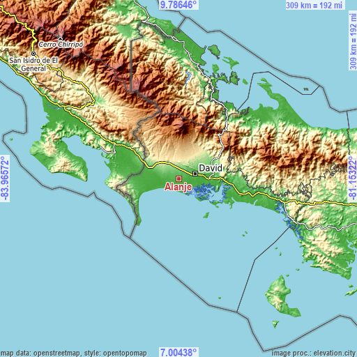 Topographic map of Alanje