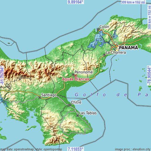 Topographic map of Aguas Blancas