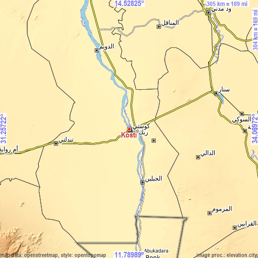 Topographic map of Kosti