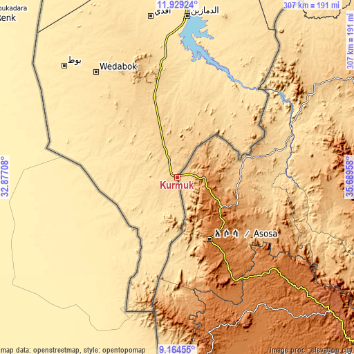 Topographic map of Kurmuk
