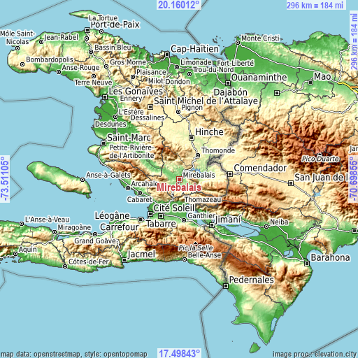 Topographic map of Mirebalais